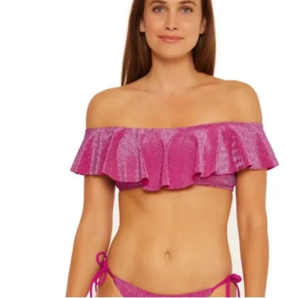 Trina Turk Cosmos Metallic Off-Shoulder Ruffle Bandeau Top-Planetar…